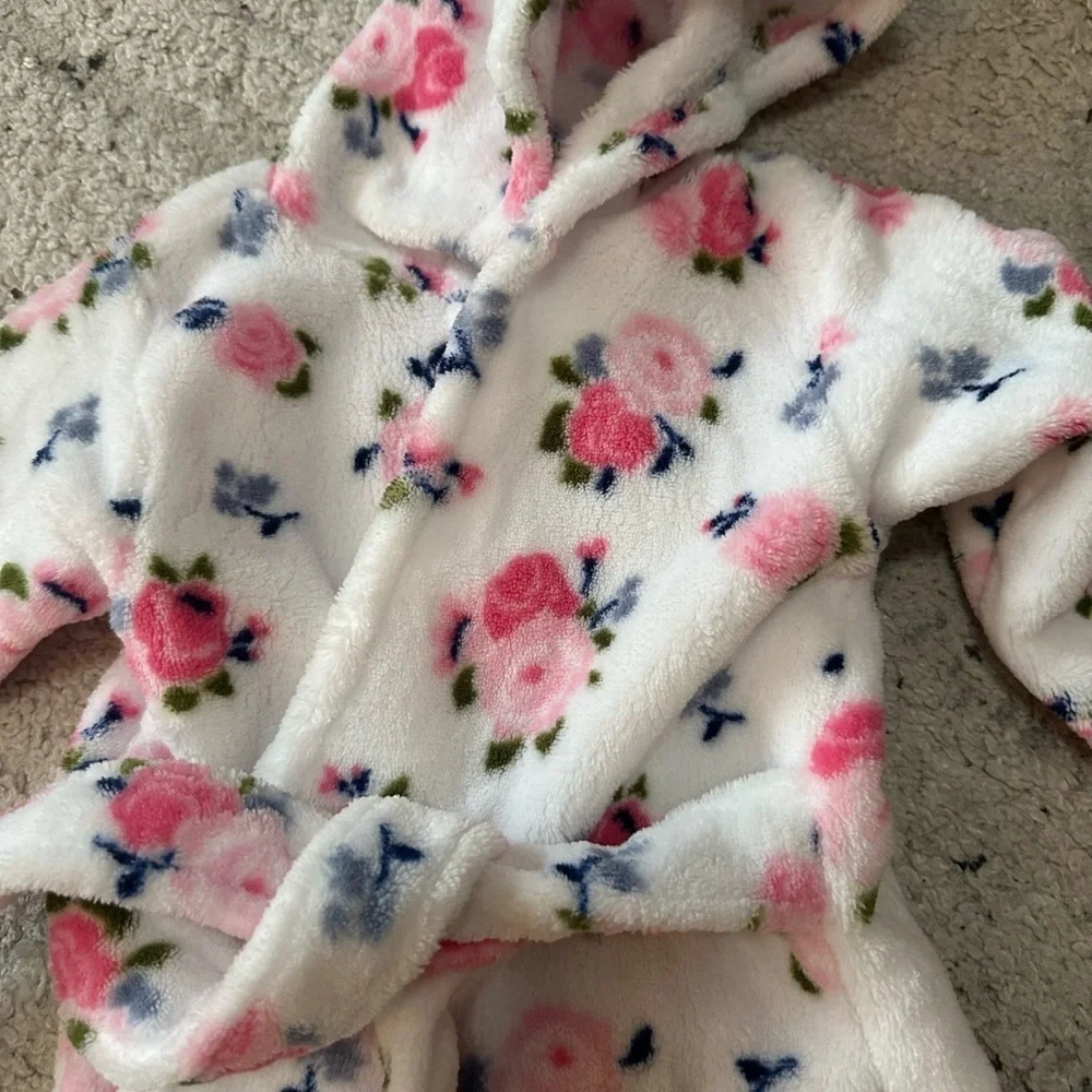 Luvable Friends Unisex Baby Plush Bathrobe, Floral, Small 0-9 Months